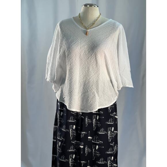 Linen v-neckline crinkle pull-on relaxed blouse one size - Picture 6 of 6